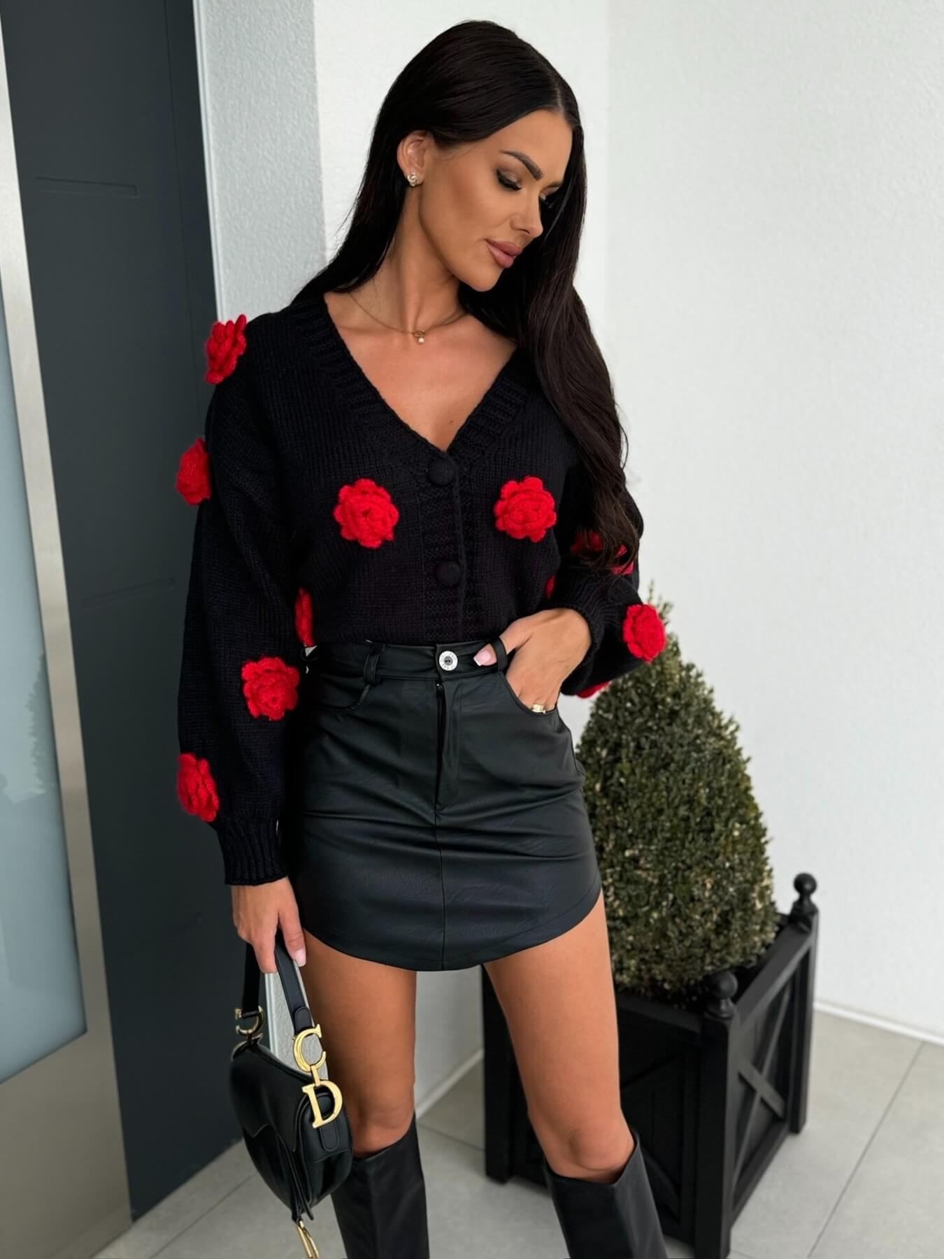 Keep Close Floral Button Cardigan - black