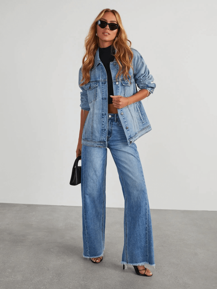 Trendsetter Wide Leg Diagonal Seam Jeans