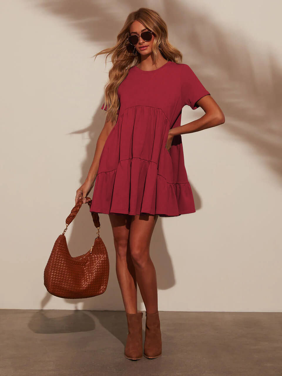 Brighter Days Tiered Mini Dress - red