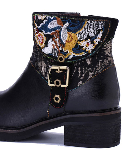 Soffia | Maxxie Leather Embroidered Ankle Bootie