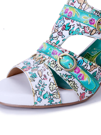 Soffia | Queen Retro Leather Floral Heels