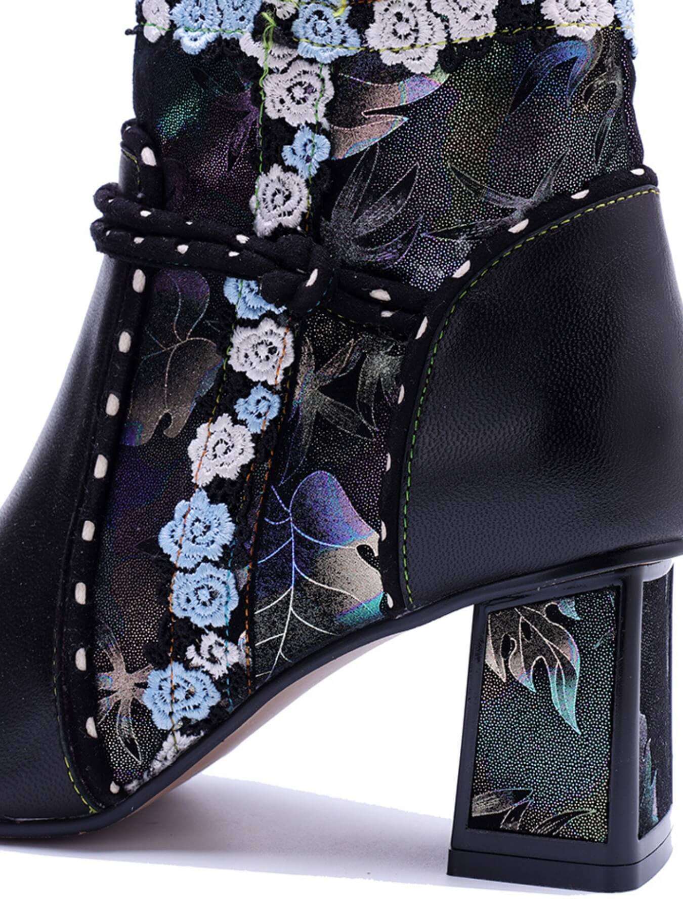 Soffia | Lost In Night Floral Leather Ankle Boots