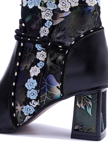 Soffia | Lost In Night Floral Leather Ankle Boots