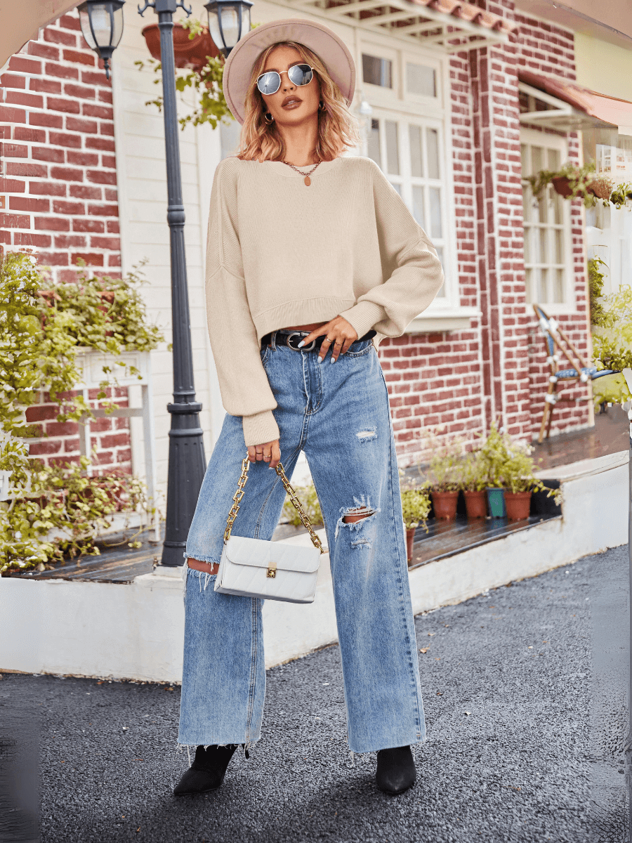 Stanton Cropped Crewneck Sweater - Beige