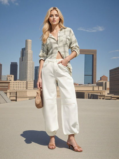 Free Cove Mid Rise Barrel Jeans - ivory