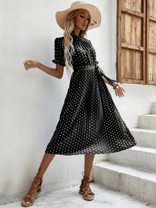 Evergreen Polka Dot Midi Dress - Black
