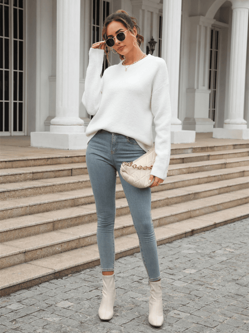 Clever One Knit Pullover Sweater - White