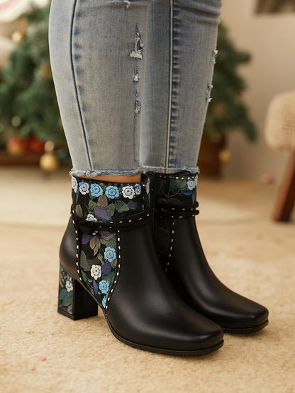 Soffia | Lost In Night Floral Leather Ankle Boots