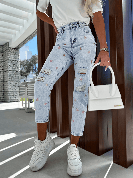 AMERICA POP STAR DISTRESSED HIGH RISE DENIM