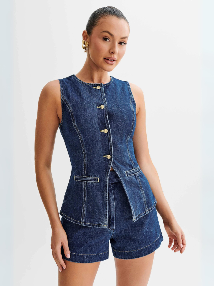 Dallas Button Front Denim Matching Sets - denim