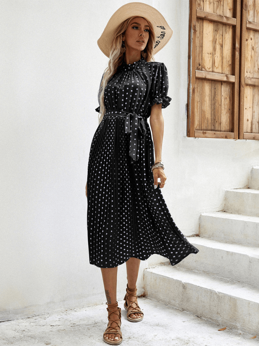 Evergreen Polka Dot Midi Dress - Black