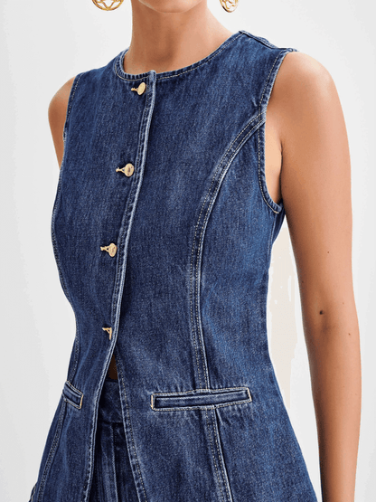 Dallas Button Front Denim Matching Sets - denim