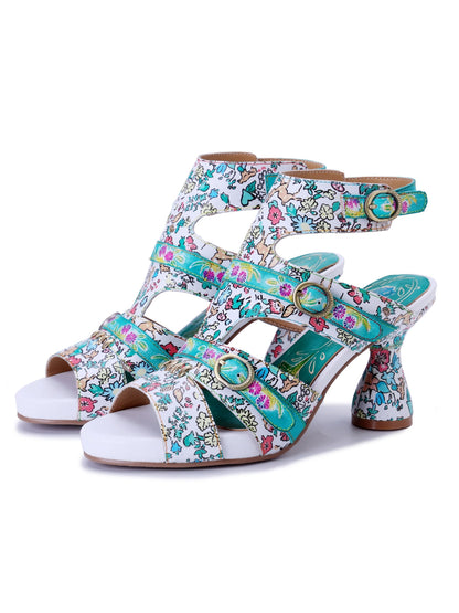 Soffia | Queen Retro Leather Floral Heels