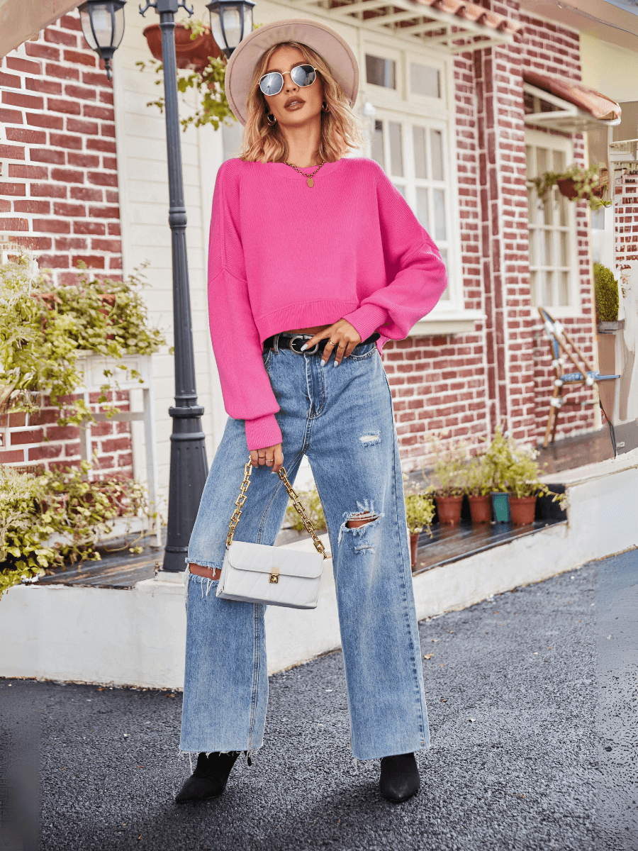 Stanton Cropped Crewneck Sweater - Pink