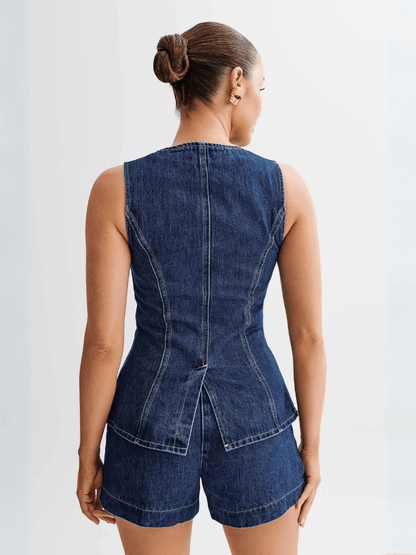 Dallas Button Front Denim Matching Sets - denim