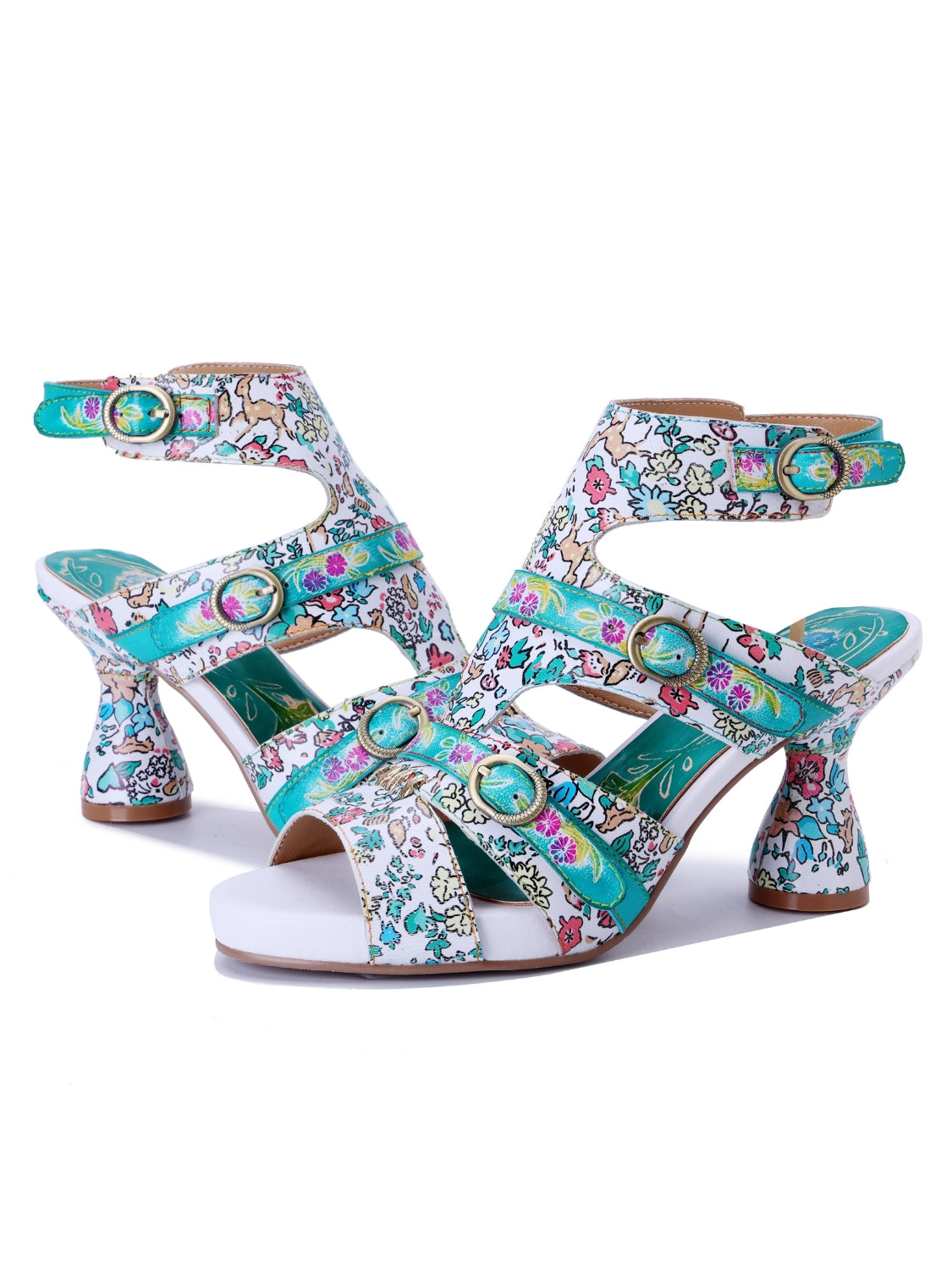 Soffia | Queen Retro Leather Floral Heels