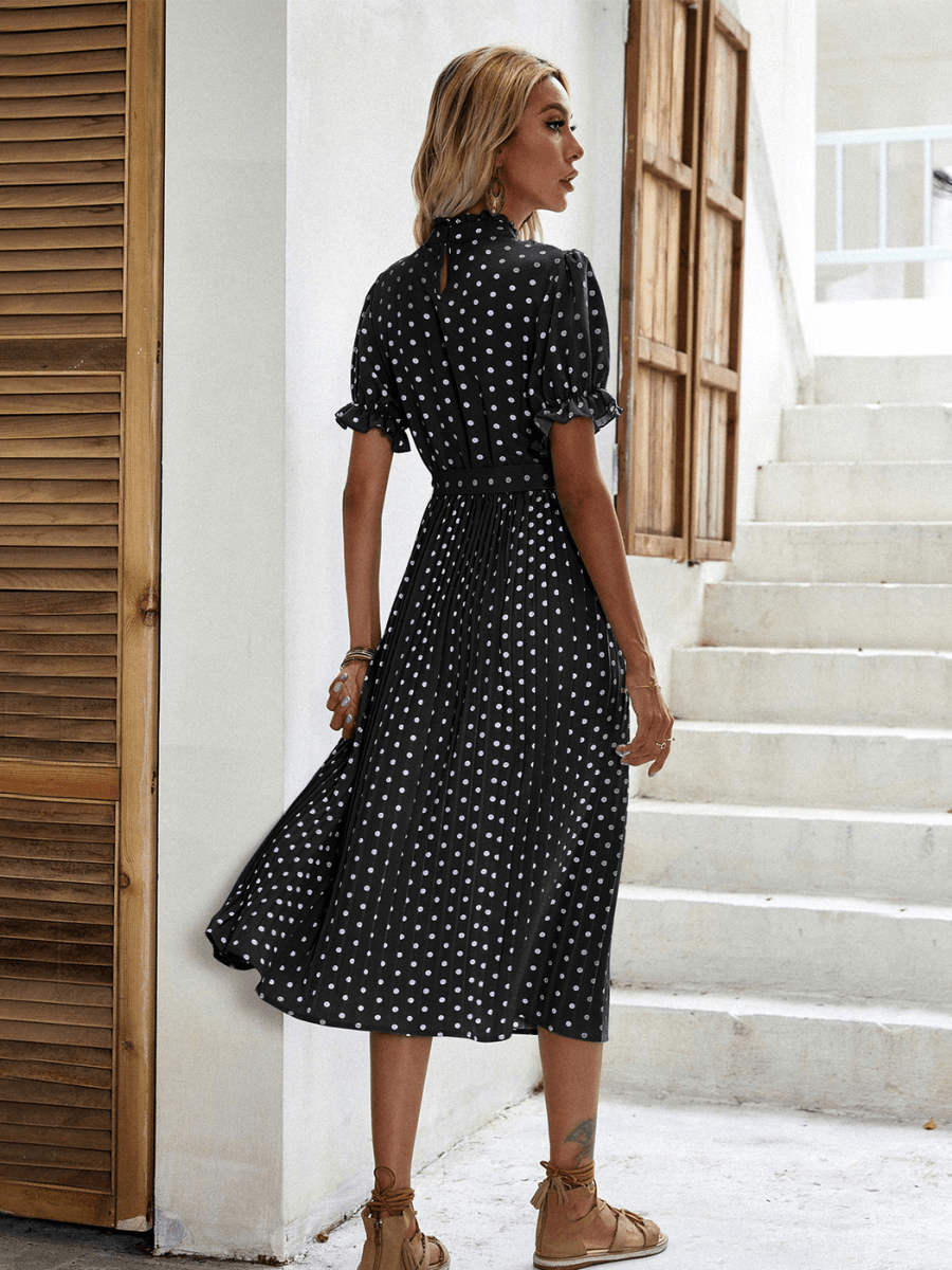 Evergreen Polka Dot Midi Dress - Black