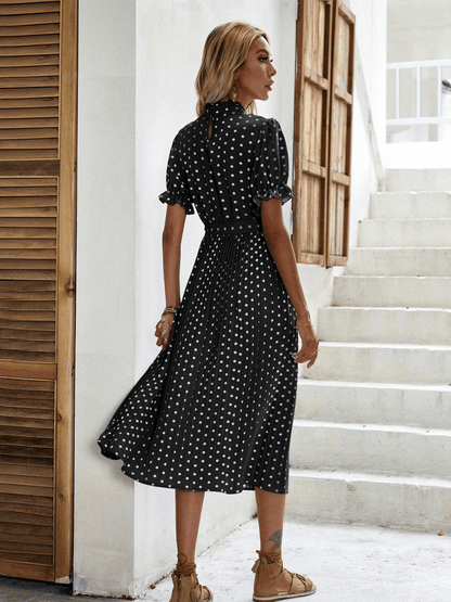 Evergreen Polka Dot Midi Dress - Black