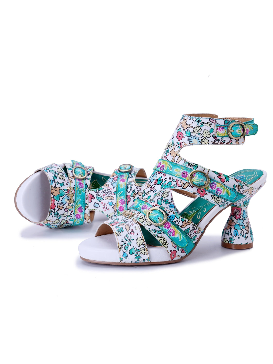Soffia | Queen Retro Leather Floral Heels