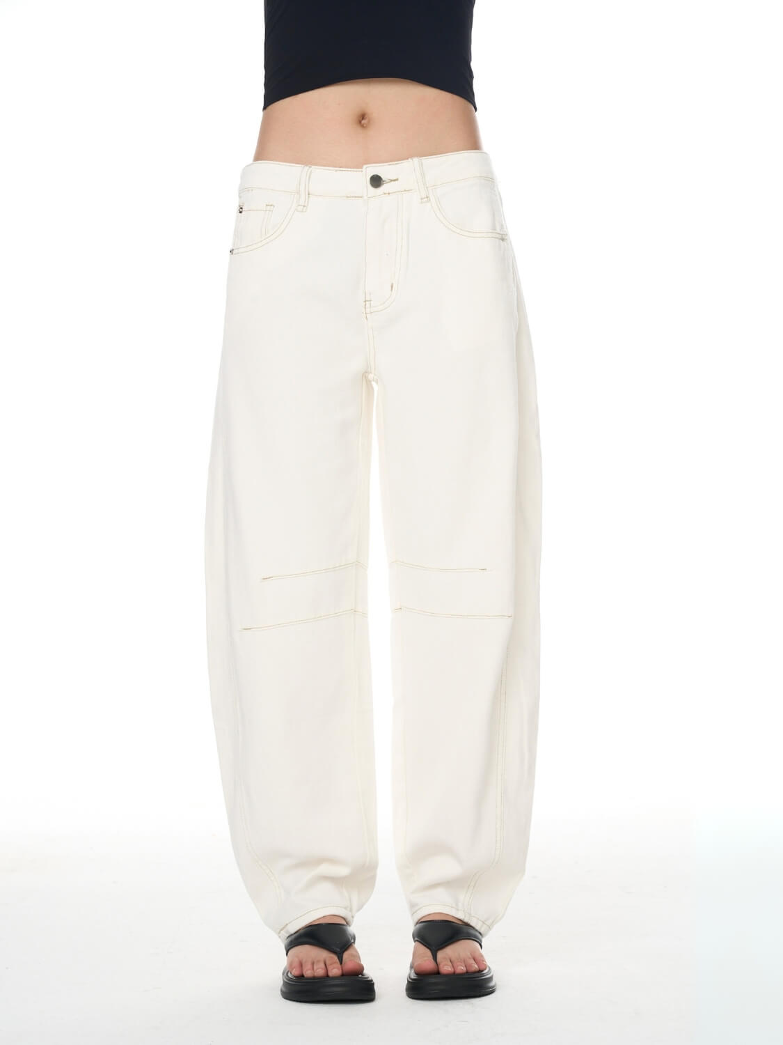 Free Cove Mid Rise Barrel Jeans - ivory