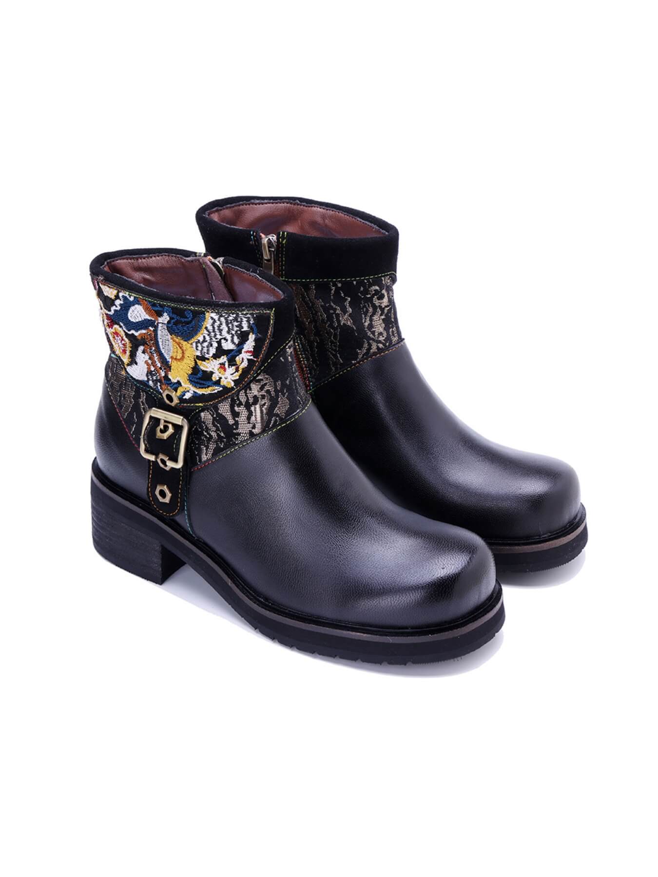 Soffia | Maxxie Leather Embroidered Ankle Bootie