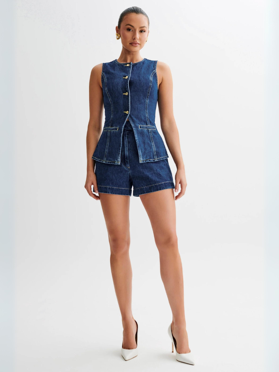 Dallas Button Front Denim Matching Sets - denim