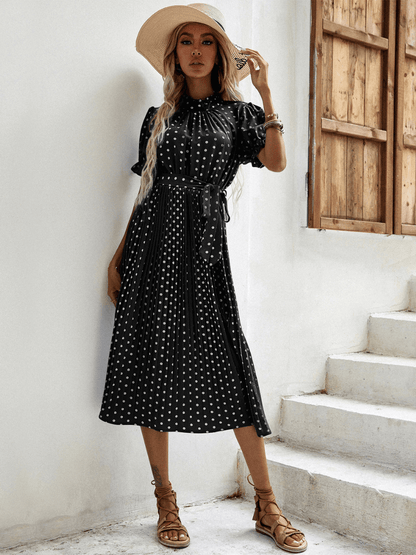 Evergreen Polka Dot Midi Dress - Black