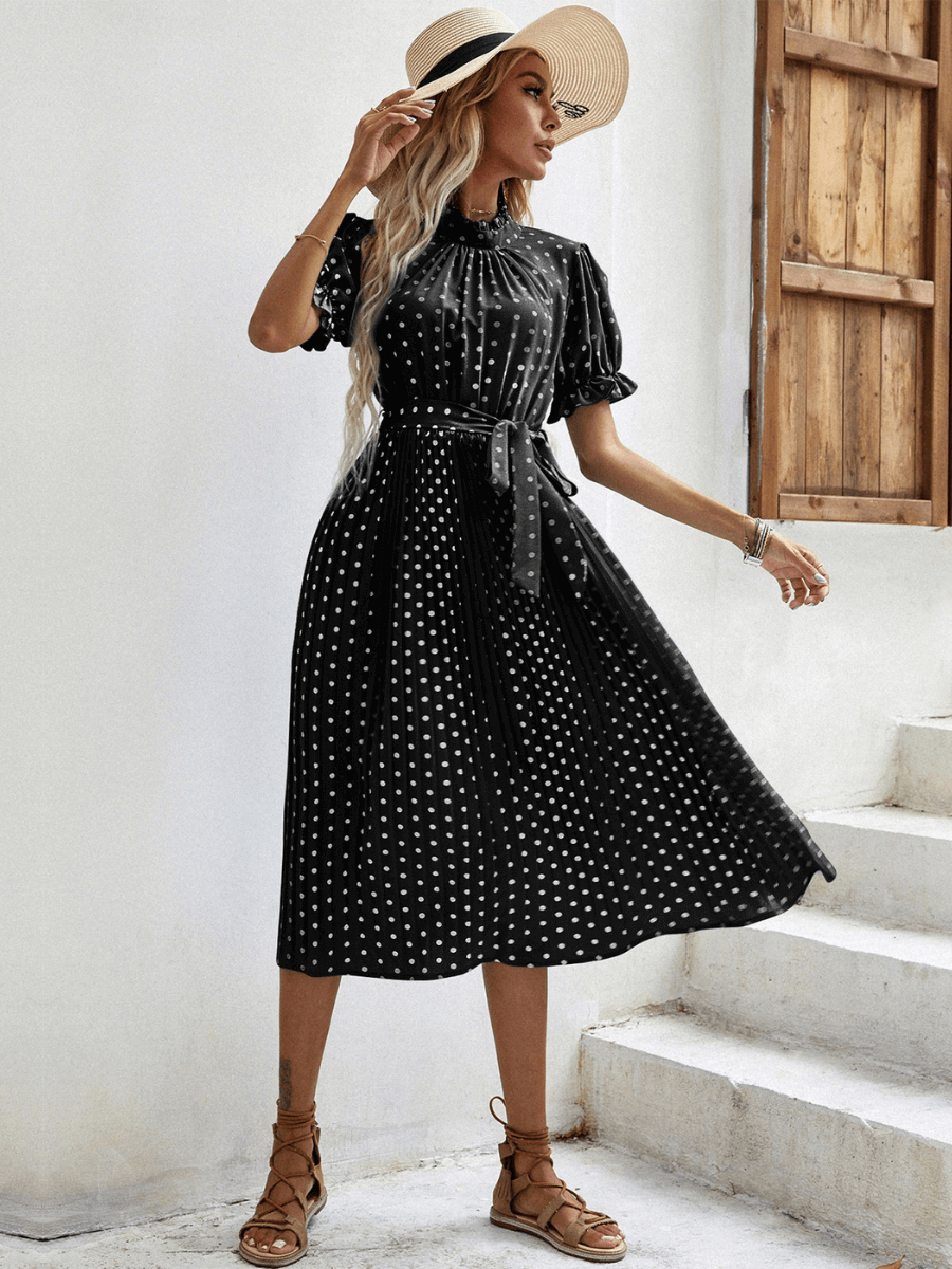 Evergreen Polka Dot Midi Dress - Black