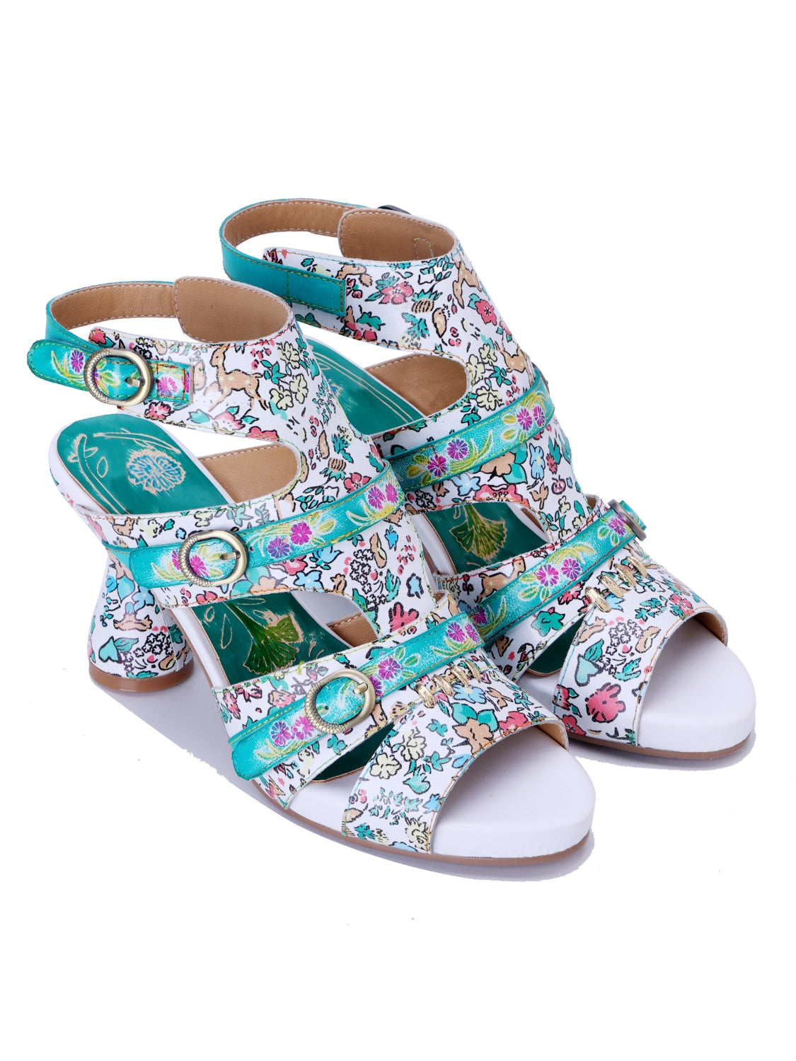 Soffia | Queen Retro Leather Floral Heels