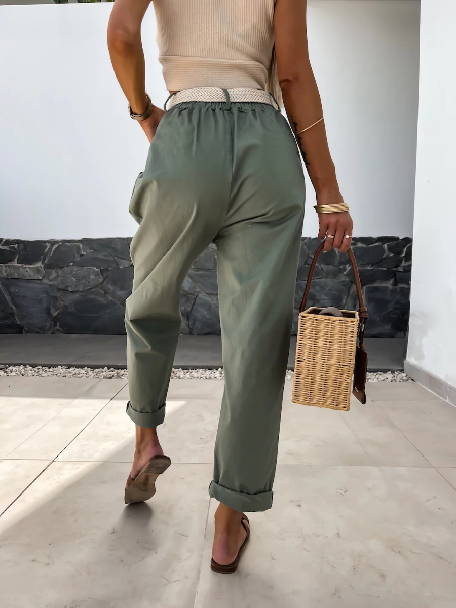 Mandy High Rise Denim Pants - Sage