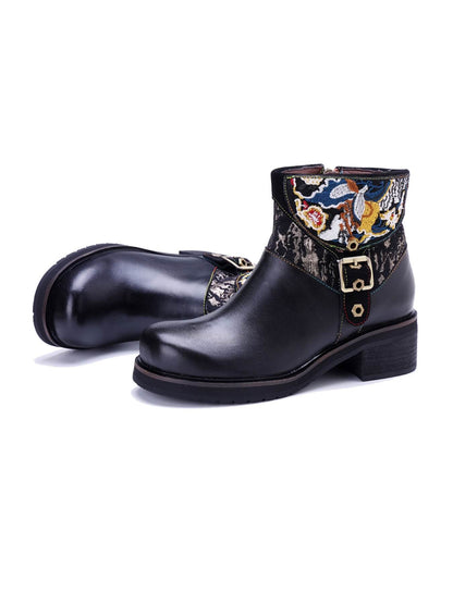 Soffia | Maxxie Leather Embroidered Ankle Bootie