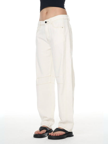 Free Cove Mid Rise Barrel Jeans - ivory