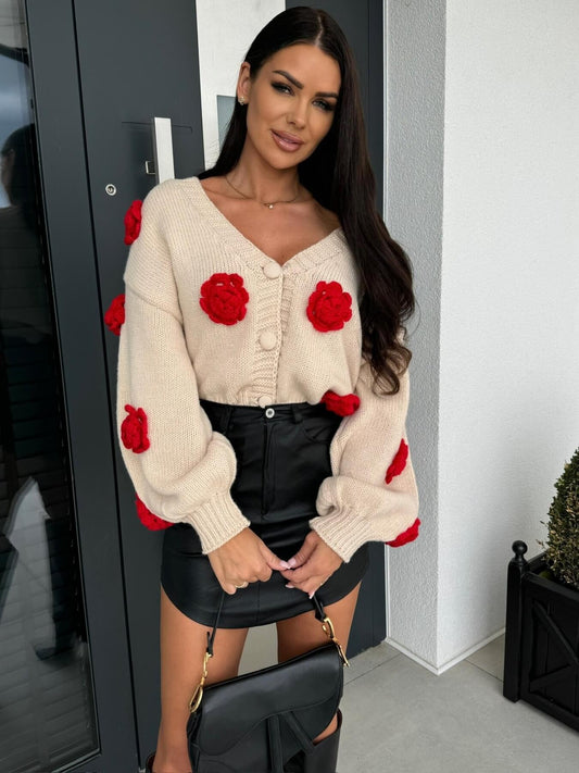 Keep Close Floral Button Cardigan - beige