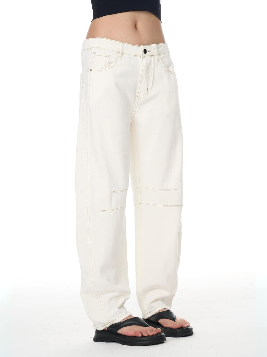 Free Cove Mid Rise Barrel Jeans - ivory