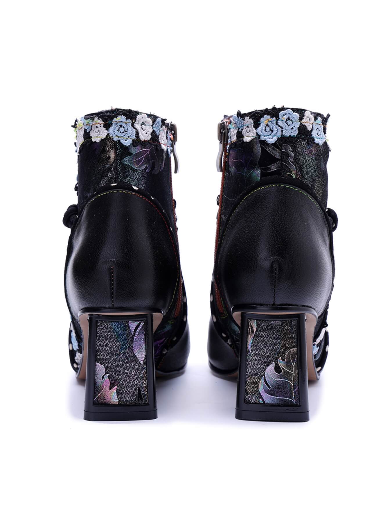 Soffia | Lost In Night Floral Leather Ankle Boots