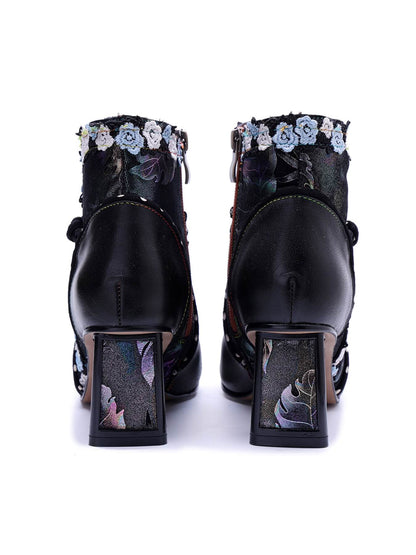 Soffia | Lost In Night Floral Leather Ankle Boots