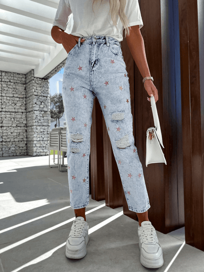 AMERICA POP STAR DISTRESSED HIGH RISE DENIM
