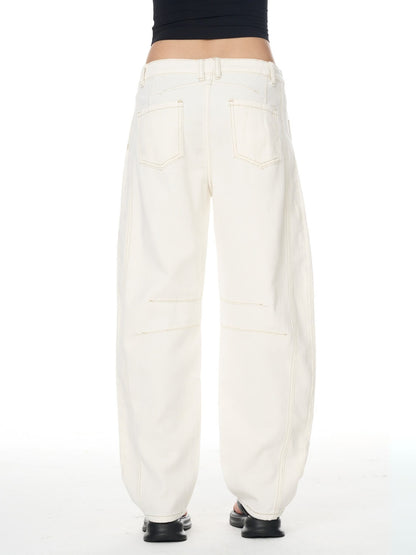 Free Cove Mid Rise Barrel Jeans - ivory