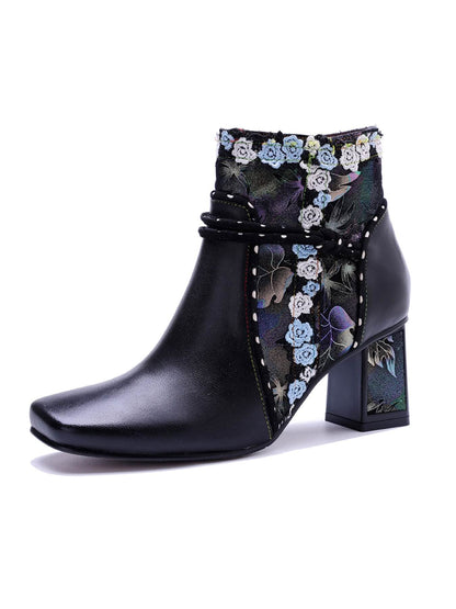 Soffia | Lost In Night Floral Leather Ankle Boots
