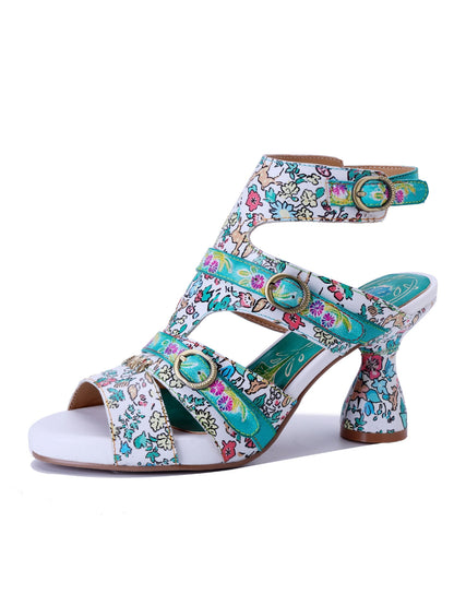 Soffia | Queen Retro Leather Floral Heels
