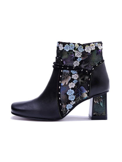 Soffia | Lost In Night Floral Leather Ankle Boots