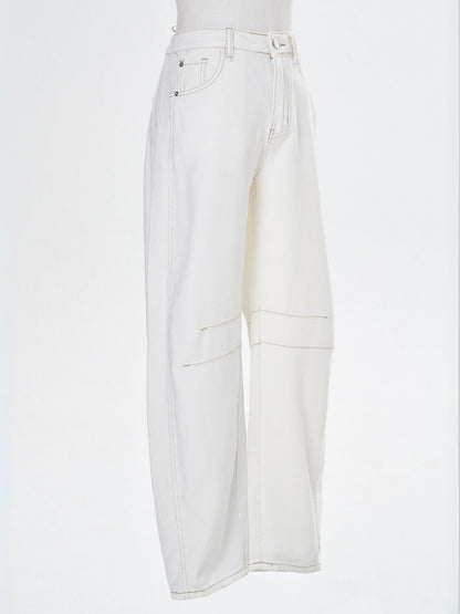 Free Cove Mid Rise Barrel Jeans - ivory
