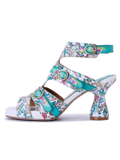 Soffia | Queen Retro Leather Floral Heels