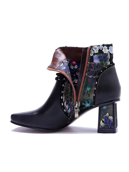 Soffia | Lost In Night Floral Leather Ankle Boots