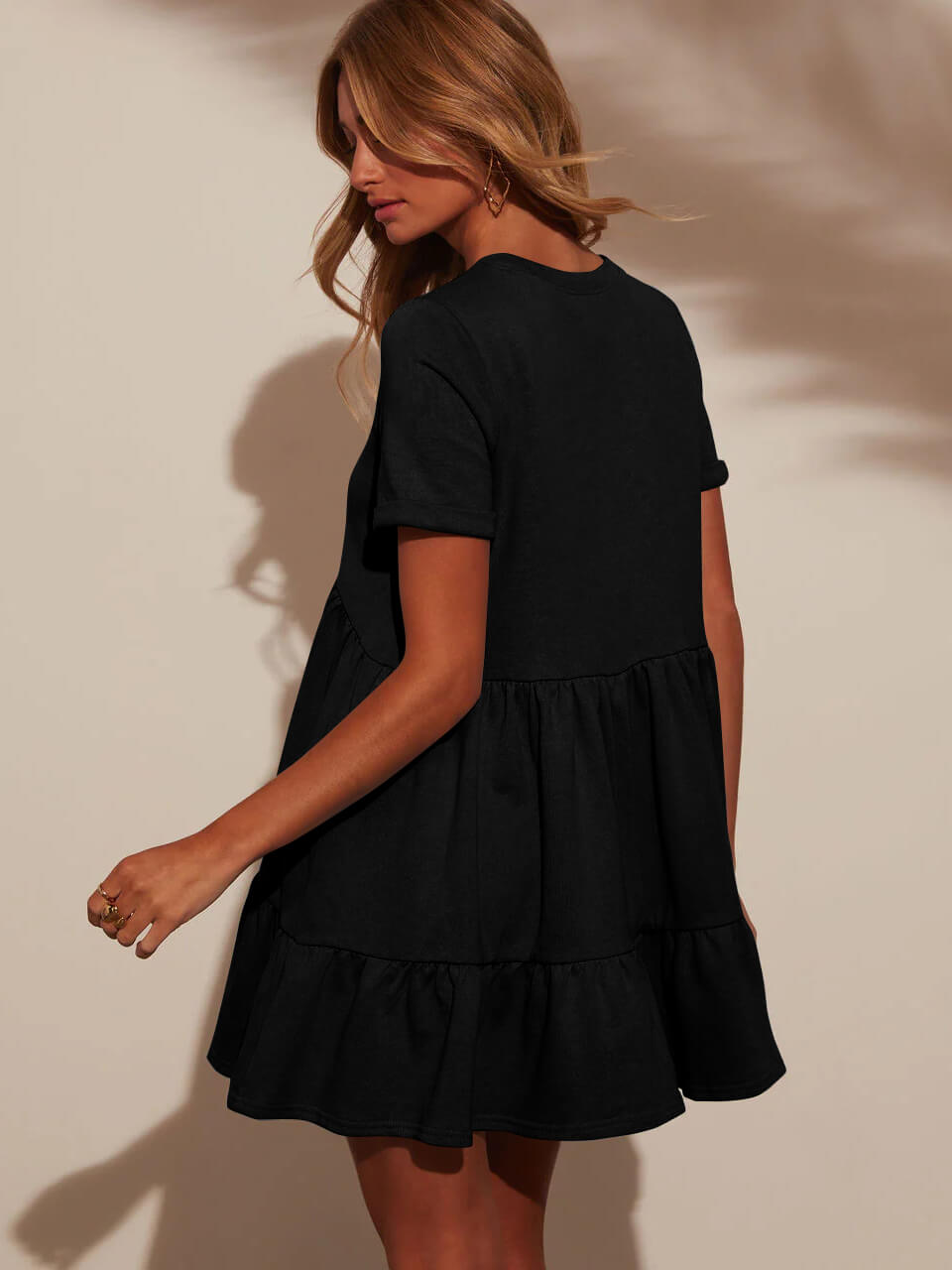 Brighter Days Tiered Mini Dress - black