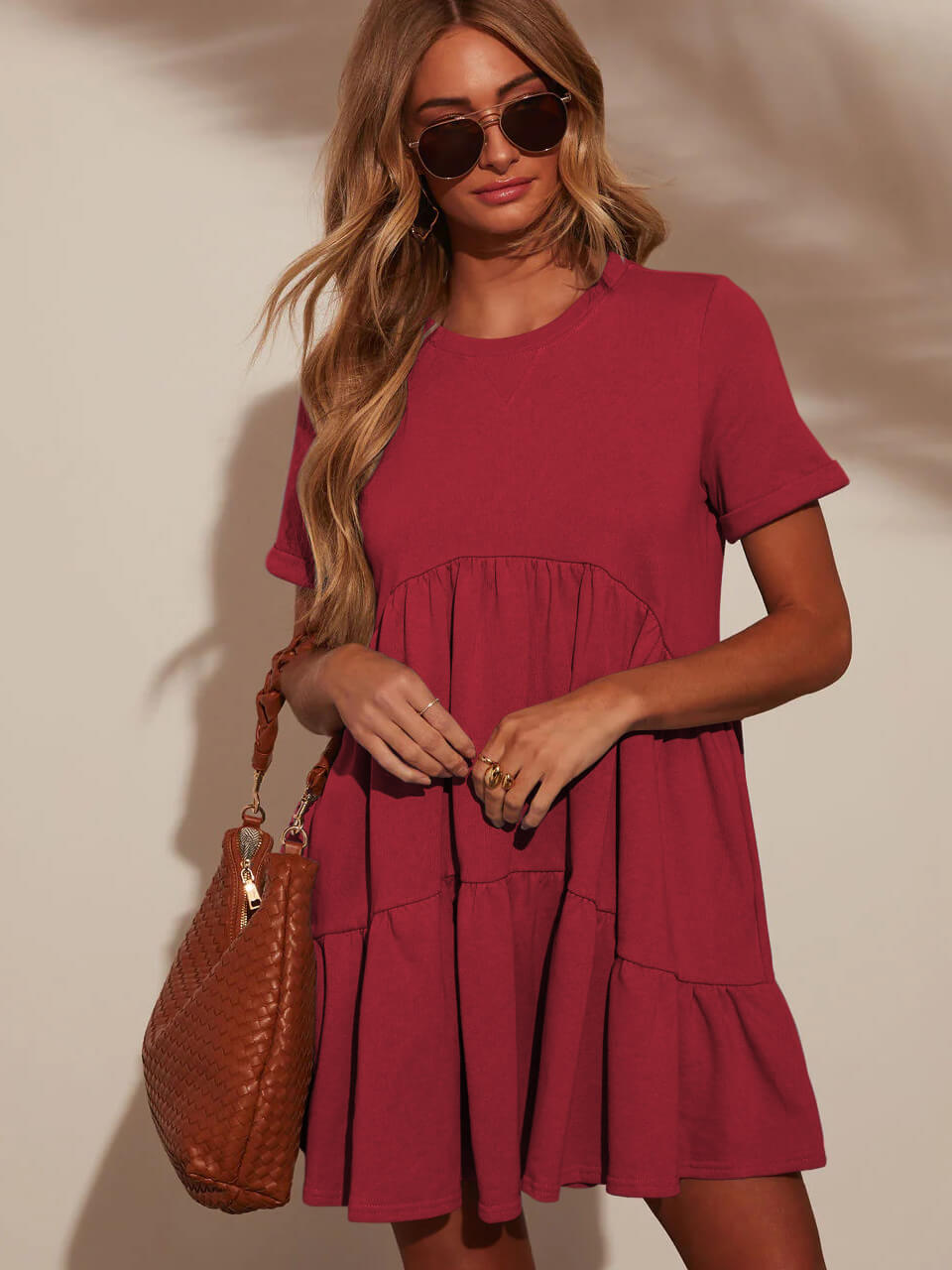 Brighter Days Tiered Mini Dress - red
