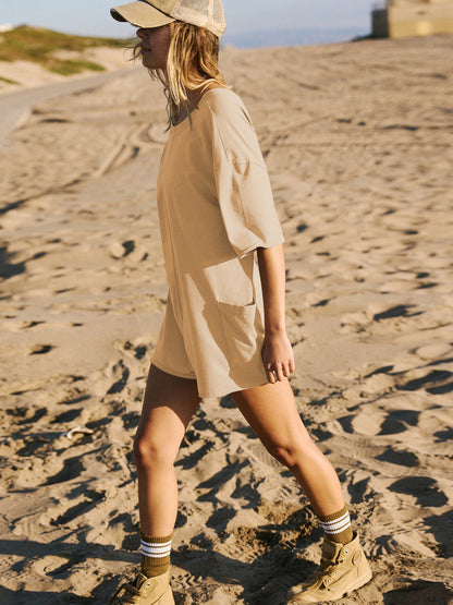 Nevaeh Cotton Pocketed Romper - Neutral