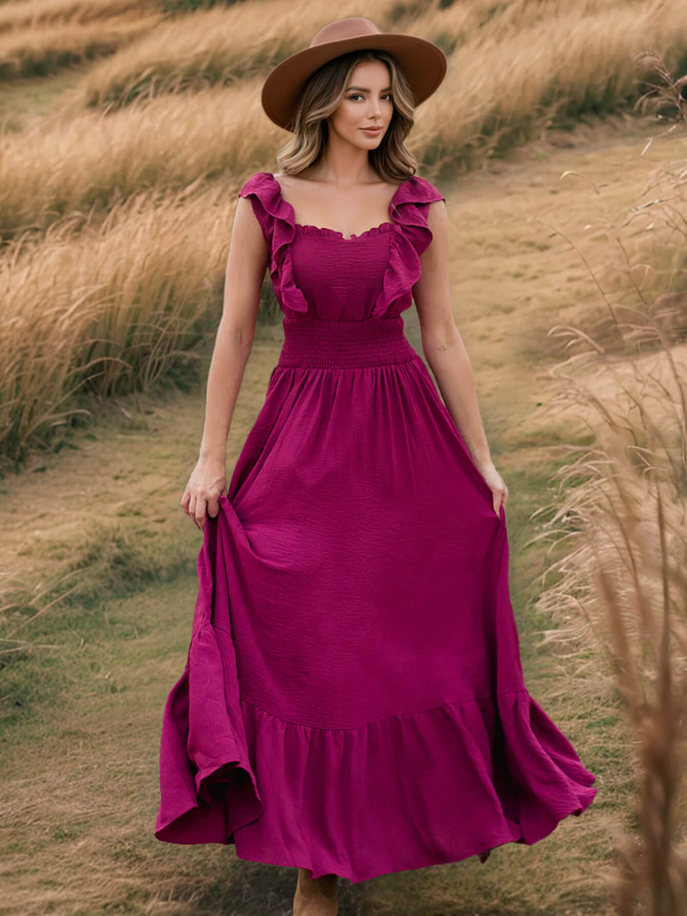 Meralda Ruffle Shoulder Maxi Dress