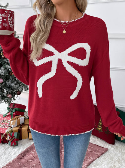 Sleigh Girl Gift Bow Graphic Sweater - red