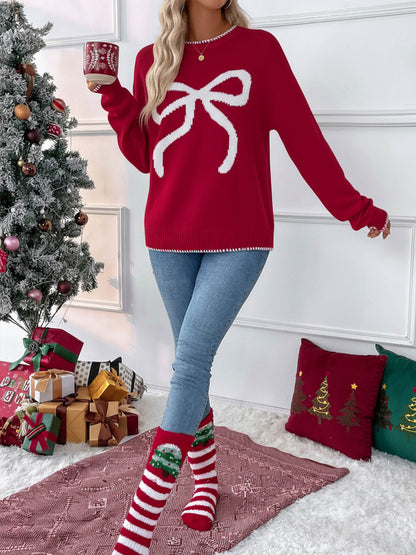 Sleigh Girl Gift Bow Graphic Sweater - red